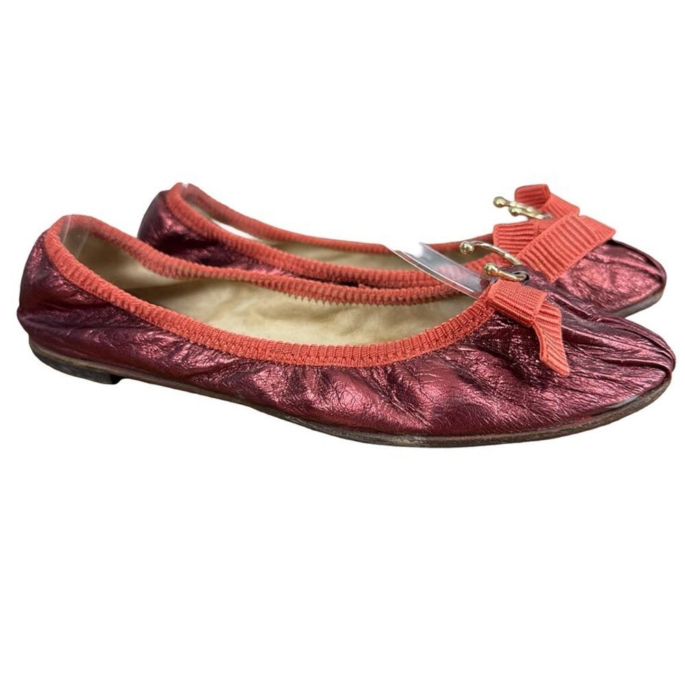 Guillaume Hinfray Red Metallic Leather Slip On Ballet Flats Shoes Italy 37 / 7